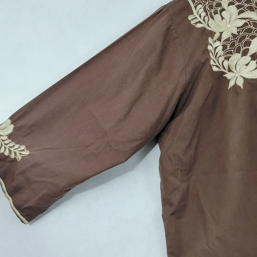 Vintage 70s Caro of Honolulu Women's Brown Floral Plus Size Top size 16 - Picture 5 of 7